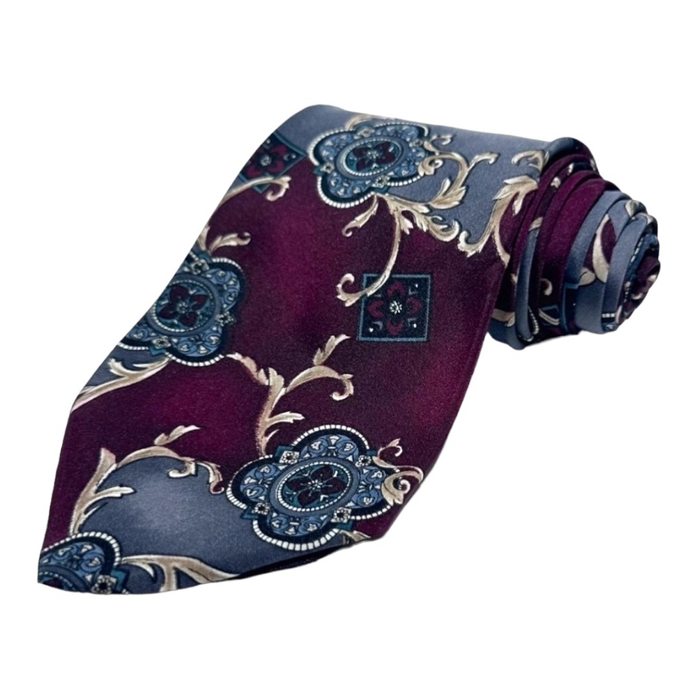 MEN'S NECKTIE - CRESCENT BAY { TOTAL LENGHT: 56 " } MAROON & SILVER